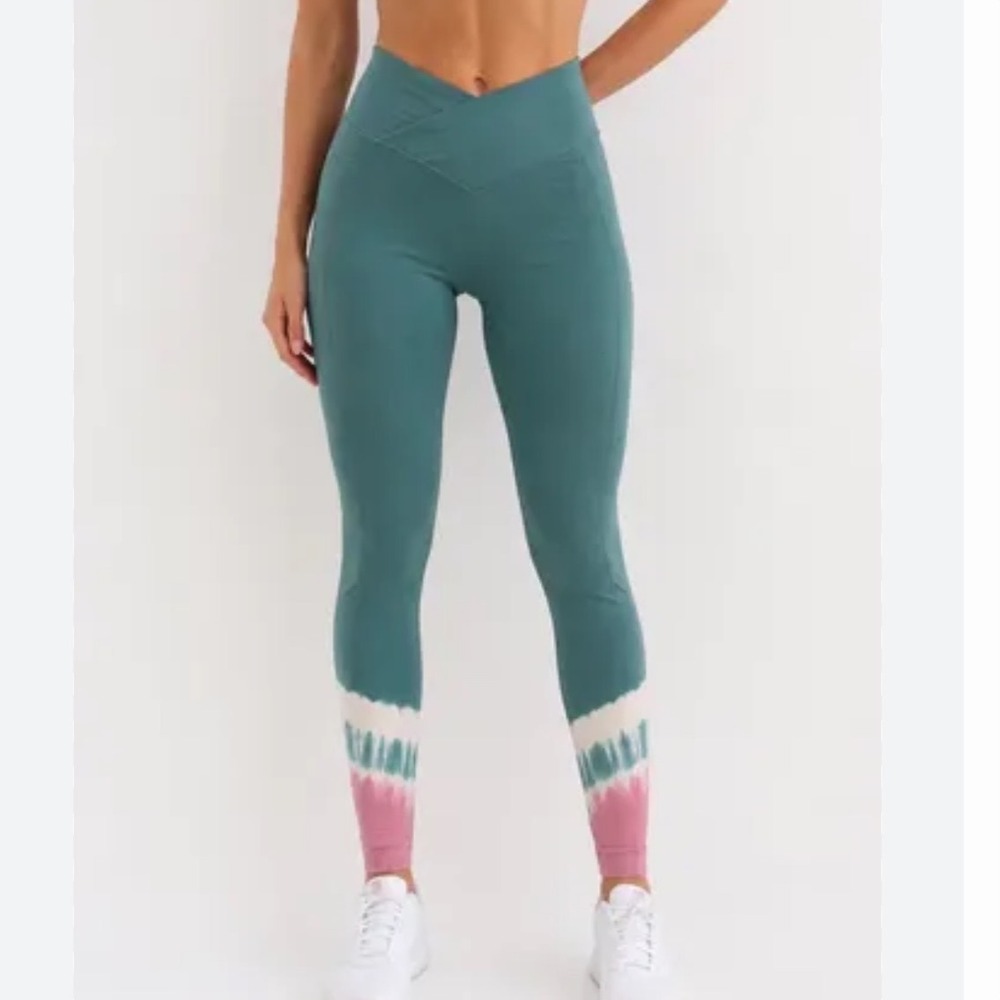 PINK Victoria's‎ Secret Crossover V-Waist Leggings Green Tie Dye XXL NEW